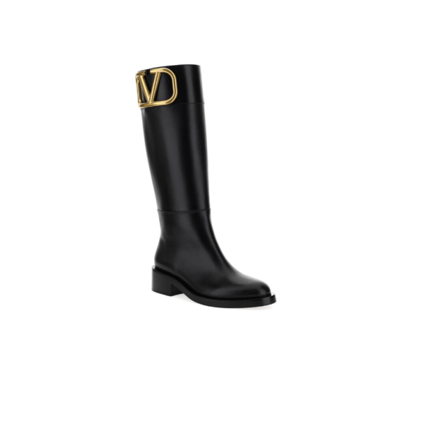 STIVALI VLOGO ORO IN PELLE NERA - immagine 3