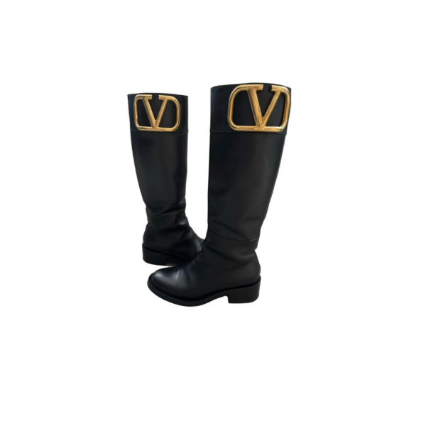 STIVALI VLOGO ORO IN PELLE NERA - immagine 4